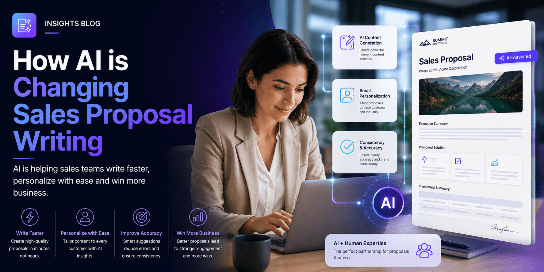 QuoteCloud - Sales Quote, Sales Proposal and Contracts Software - How AI is Changing Sales Proposal Writing - illustration d697e2e7-7a32-4f5b-8f7b-ce2e94b0dfc0