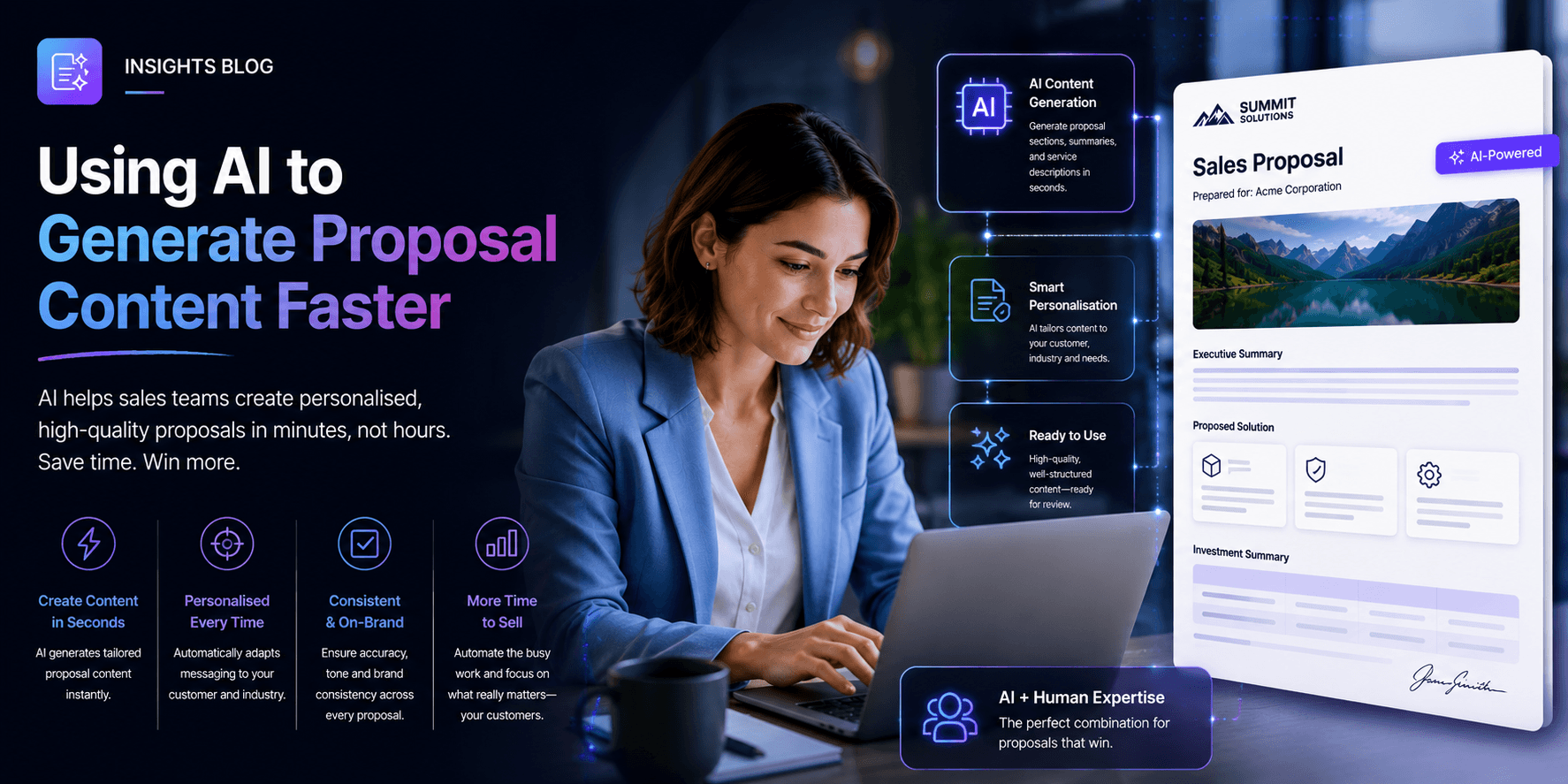 QuoteCloud - Sales Quote, Sales Proposal and Contracts Software - Using AI to Generate Proposal Content Faster - illustration d697e2e7-7a32-4f5b-8f7b-ce2e94b0dfc0