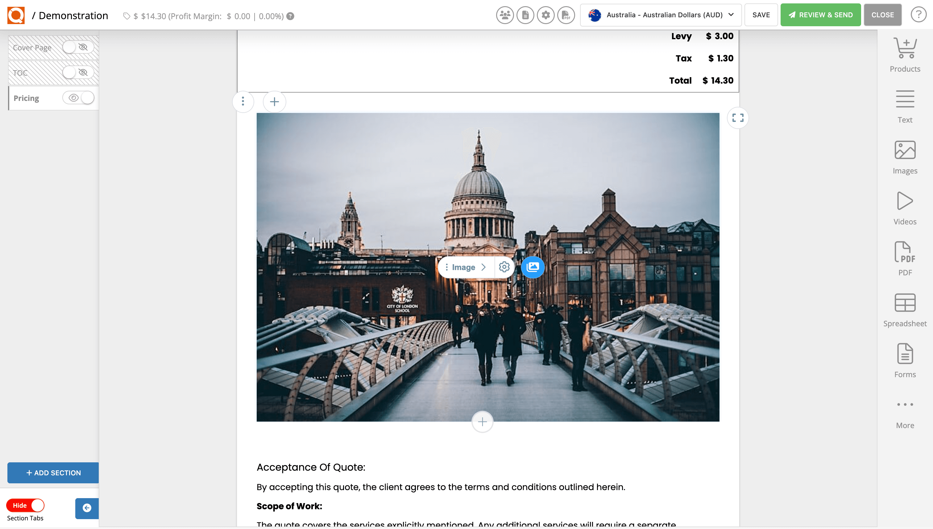 QuoteCloud - Sales Quote, Sales Proposal and Contracts Software - Inserting Ad-Hoc Images (Java Edition) - illustration dd923437-e9f5-4a79-99a3-ffeb46874c2f