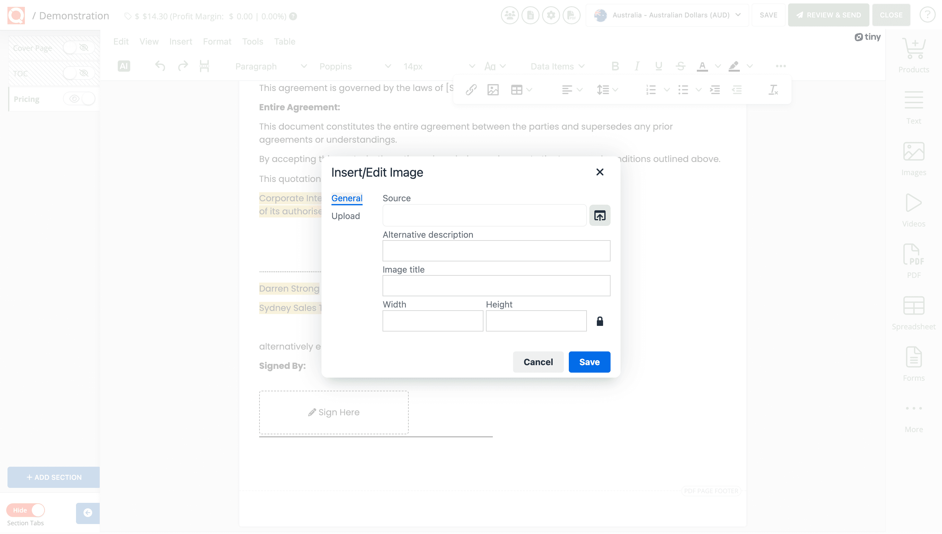 QuoteCloud - Sales Quote, Sales Proposal and Contracts Software - Inserting Ad-Hoc Images (Java Edition) - illustration c3f01537-3540-4005-9cc3-510fe3241313