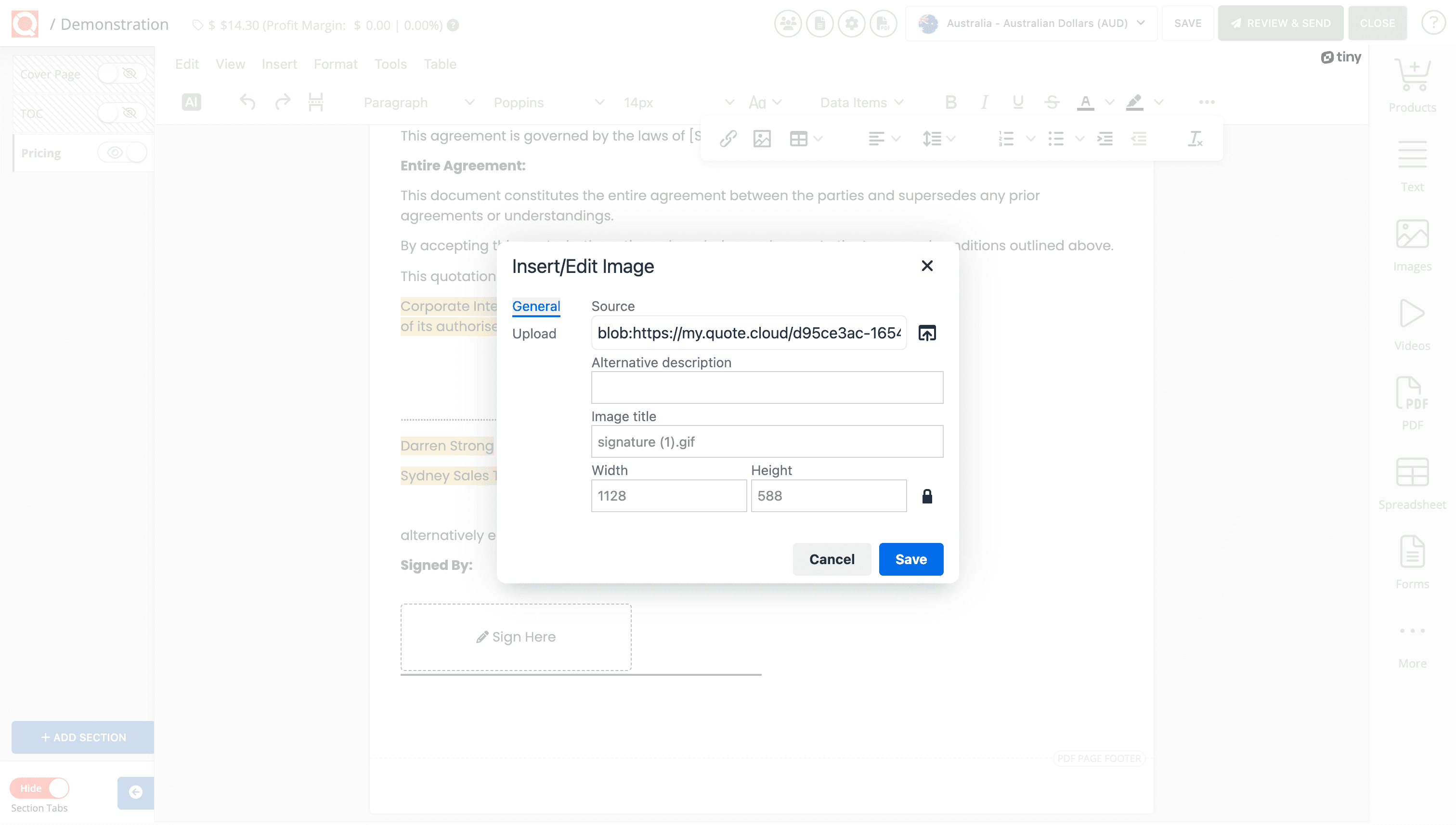 QuoteCloud - Sales Quote, Sales Proposal and Contracts Software - Inserting Ad-Hoc Images (Java Edition) - illustration 16be58ac-dca5-44e8-8974-b0d67eff511c