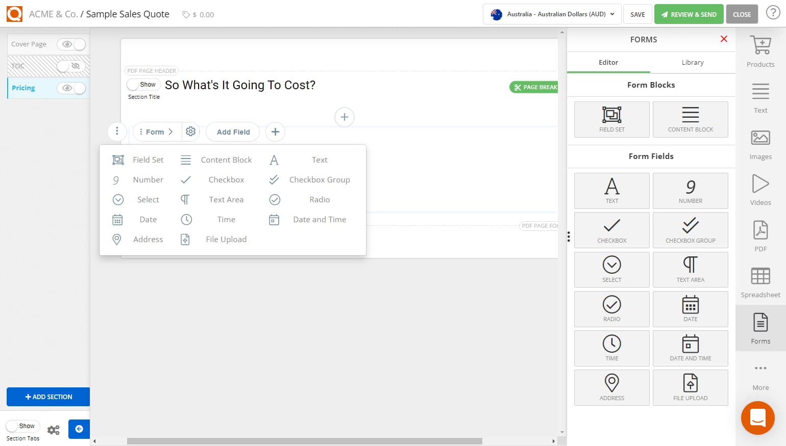 QuoteCloud - Sales Quote, Sales Proposal and Contracts Software - Inserting a Data Field onto a Form (Java Edition) - illustration 9a8b392f-cff5-484f-939f-b0855c7cf536