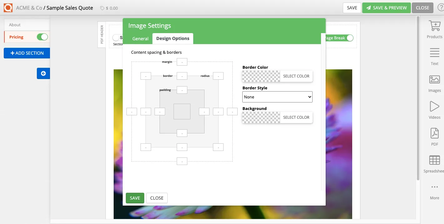 QuoteCloud - Sales Quote, Sales Proposal and Contracts Software - Margins, Padding and Borders for content blocks (Java Edition) - illustration 2892d5d8-6517-4264-9e7f-ca6f73c4b734