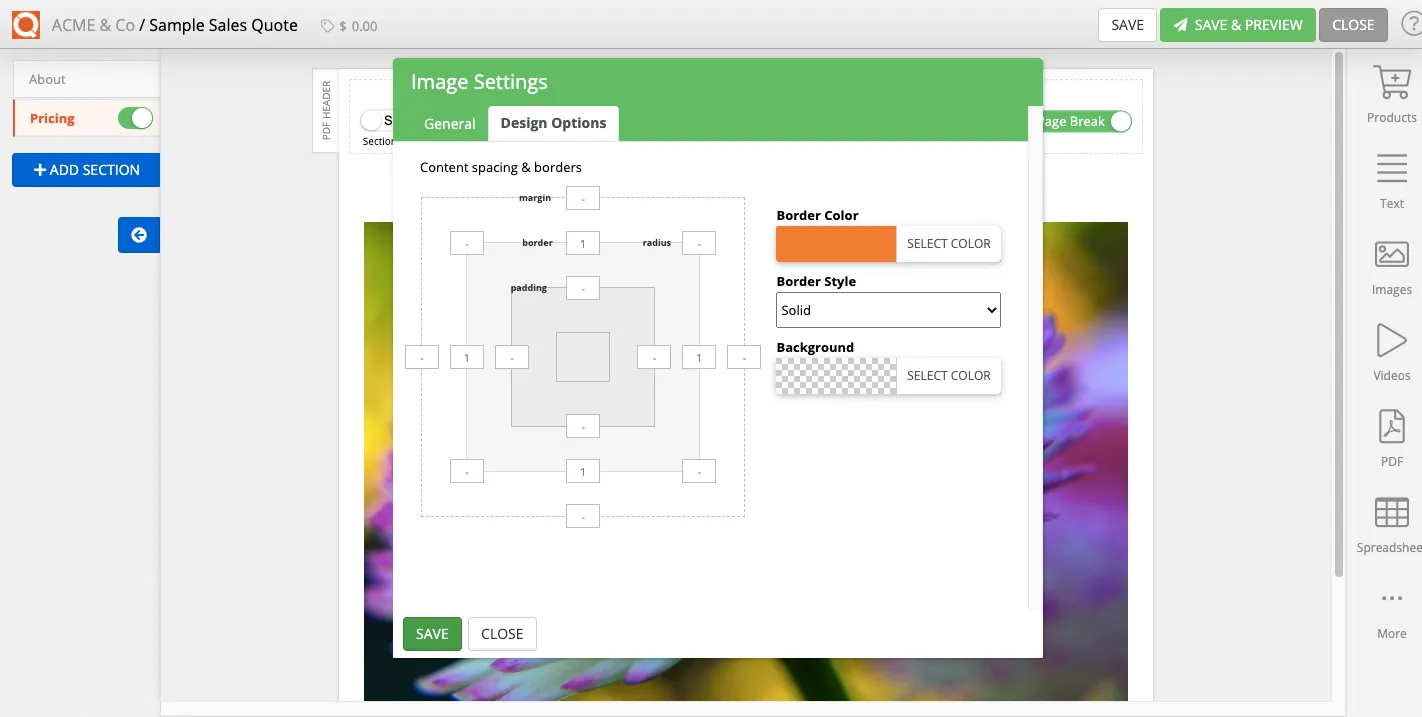 QuoteCloud - Sales Quote, Sales Proposal and Contracts Software - Margins, Padding and Borders for content blocks (Java Edition) - illustration dfd131ed-6687-4bd0-a0eb-2a0d64fb5b4f