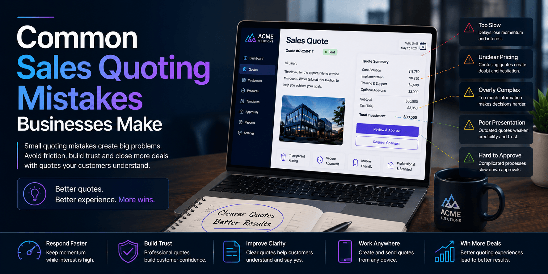 QuoteCloud - Sales Quote, Sales Proposal and Contracts Software - Common Sales Quoting Mistakes Businesses Make - illustration d697e2e7-7a32-4f5b-8f7b-ce2e94b0dfc0