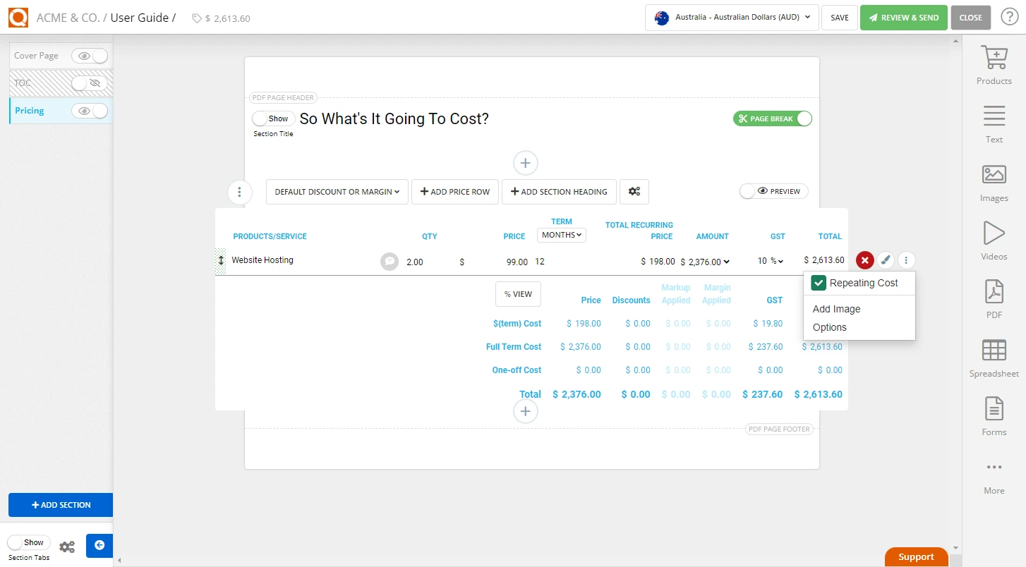 QuoteCloud - Sales Quote, Sales Proposal and Contracts Software - Add a Line Item to a Sales Quote Price Table - illustration d5e32560-a787-468c-b6bf-1302fb9c90c5