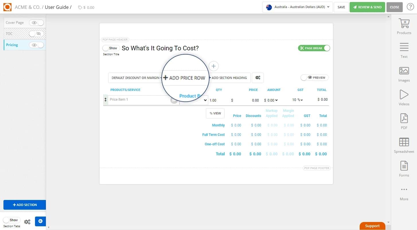 QuoteCloud - Sales Quote, Sales Proposal and Contracts Software - Add a Line Item to a Sales Quote Price Table (Java Edition) - illustration 4c3e1f9c-070f-4a5e-8f13-f1c799f32e42