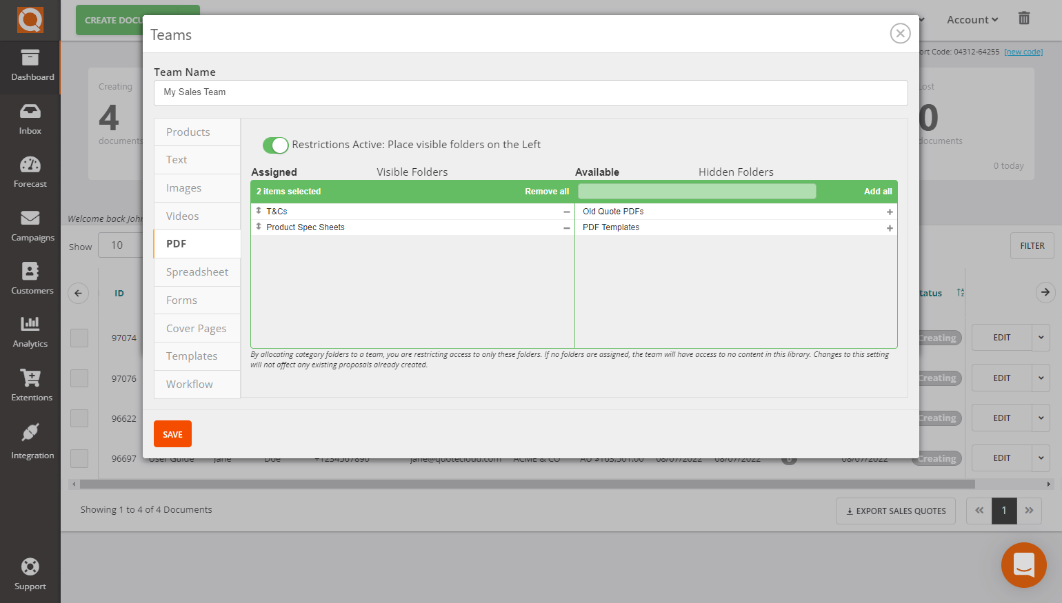 QuoteCloud - Sales Quote, Sales Proposal and Contracts Software - Assigning/Restricting PDF Library Categories to Teams (Java Edition) - illustration 07ccfde4-d22e-474a-b78d-8348ff9706e6