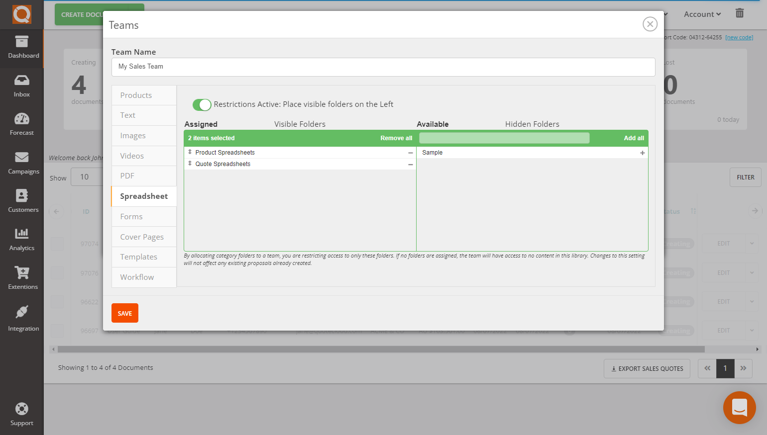 QuoteCloud - Sales Quote, Sales Proposal and Contracts Software - Assigning/Restricting Spreadsheet Library Categories to Teams (Java Edition) - illustration f3a87e74-7d79-40b5-bd77-6920757cb01c