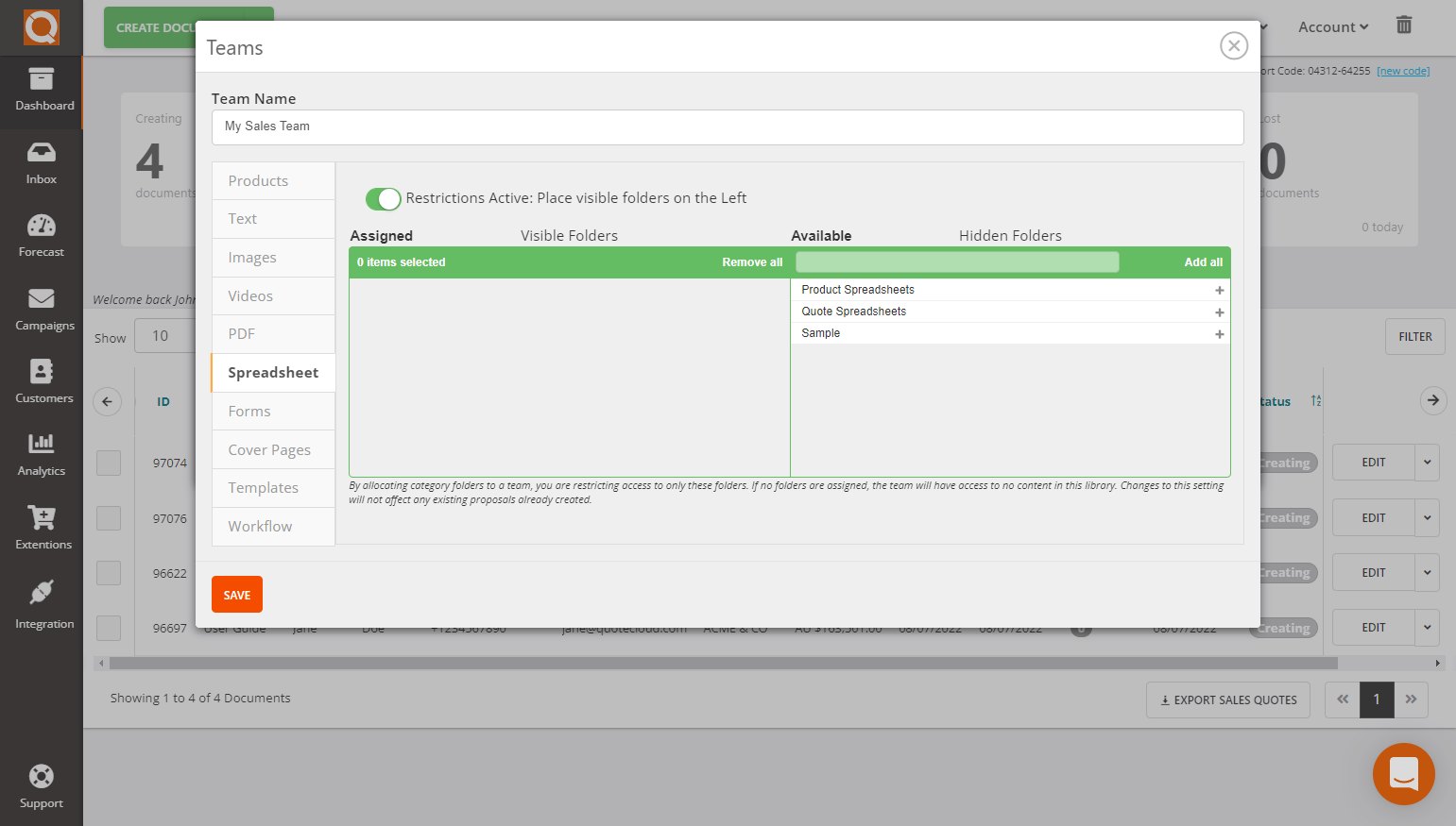 QuoteCloud - Sales Quote, Sales Proposal and Contracts Software - Assigning/Restricting Spreadsheet Library Categories to Teams (Java Edition) - illustration 5dcd2cfb-813b-45e6-8289-676e081548ee