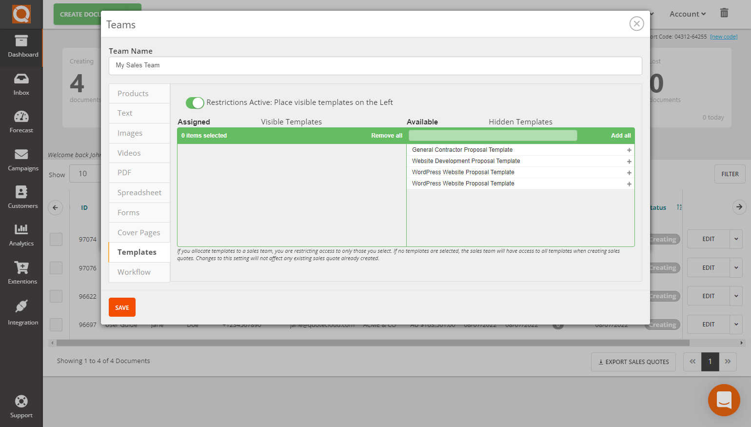QuoteCloud - Sales Quote, Sales Proposal and Contracts Software - Assigning/Restricting Sales Quote Templates to Teams (Java Edition) - illustration 8bf7c396-4841-457f-9fe3-8aadcc09a318