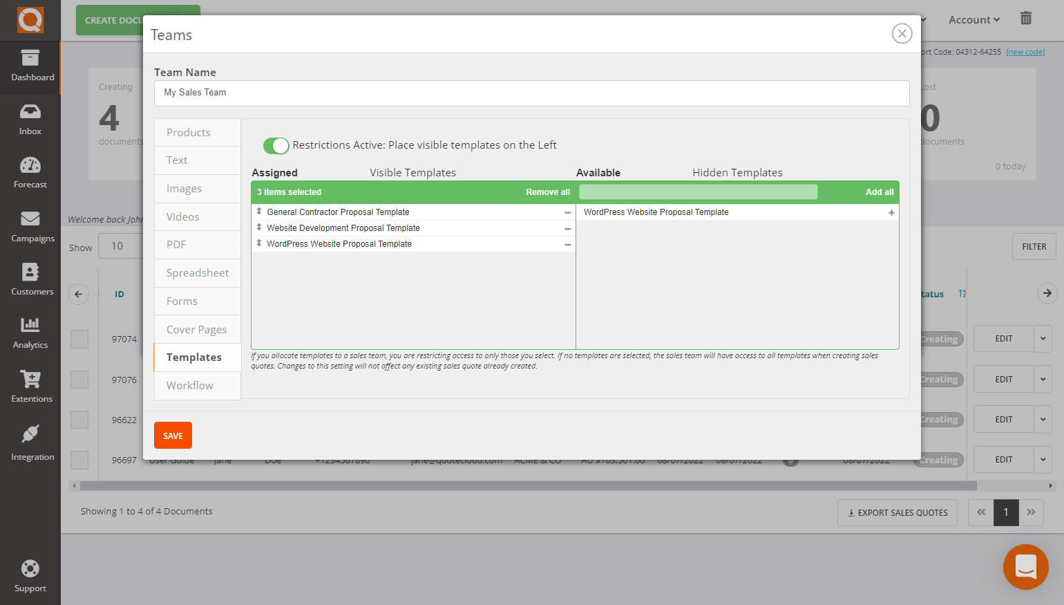 QuoteCloud - Sales Quote, Sales Proposal and Contracts Software - Assigning/Restricting Sales Quote Templates to Teams (Java Edition) - illustration cdd6a4b3-7ae8-4fee-ba84-77aba2a6e4c7