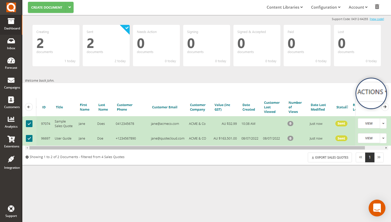 QuoteCloud - Sales Quote, Sales Proposal and Contracts Software - Bulk update Sales Quote Status to Lost (Java Edition) - illustration 222bbaca-93e0-4c1a-bba6-3542baeb0108