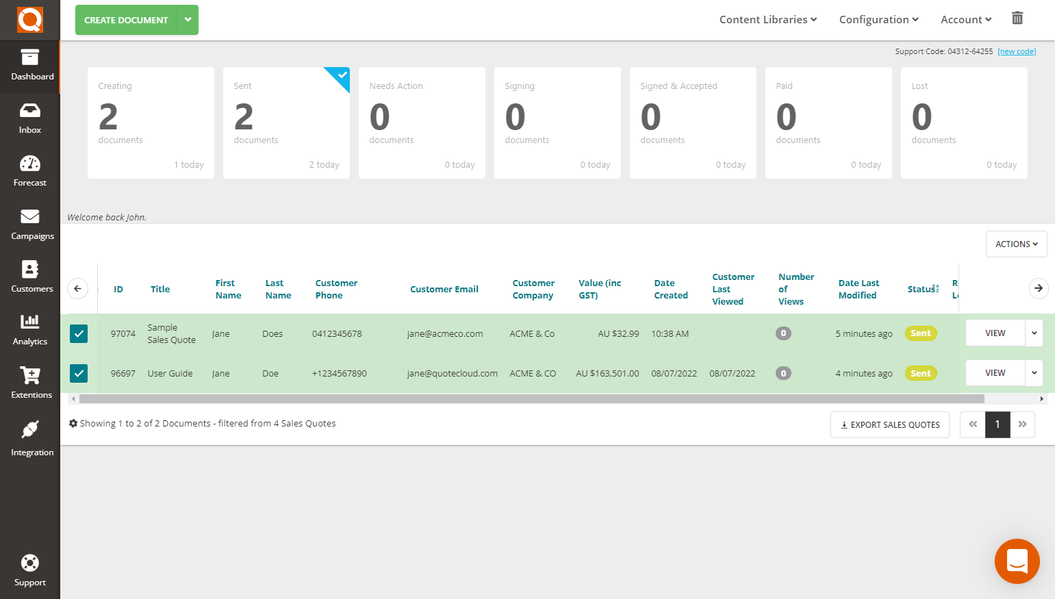 QuoteCloud - Sales Quote, Sales Proposal and Contracts Software - Bulk update Sales Quote Status to Lost (Java Edition) - illustration 4a148d05-fd4a-4212-85a5-f18a88a7e54c
