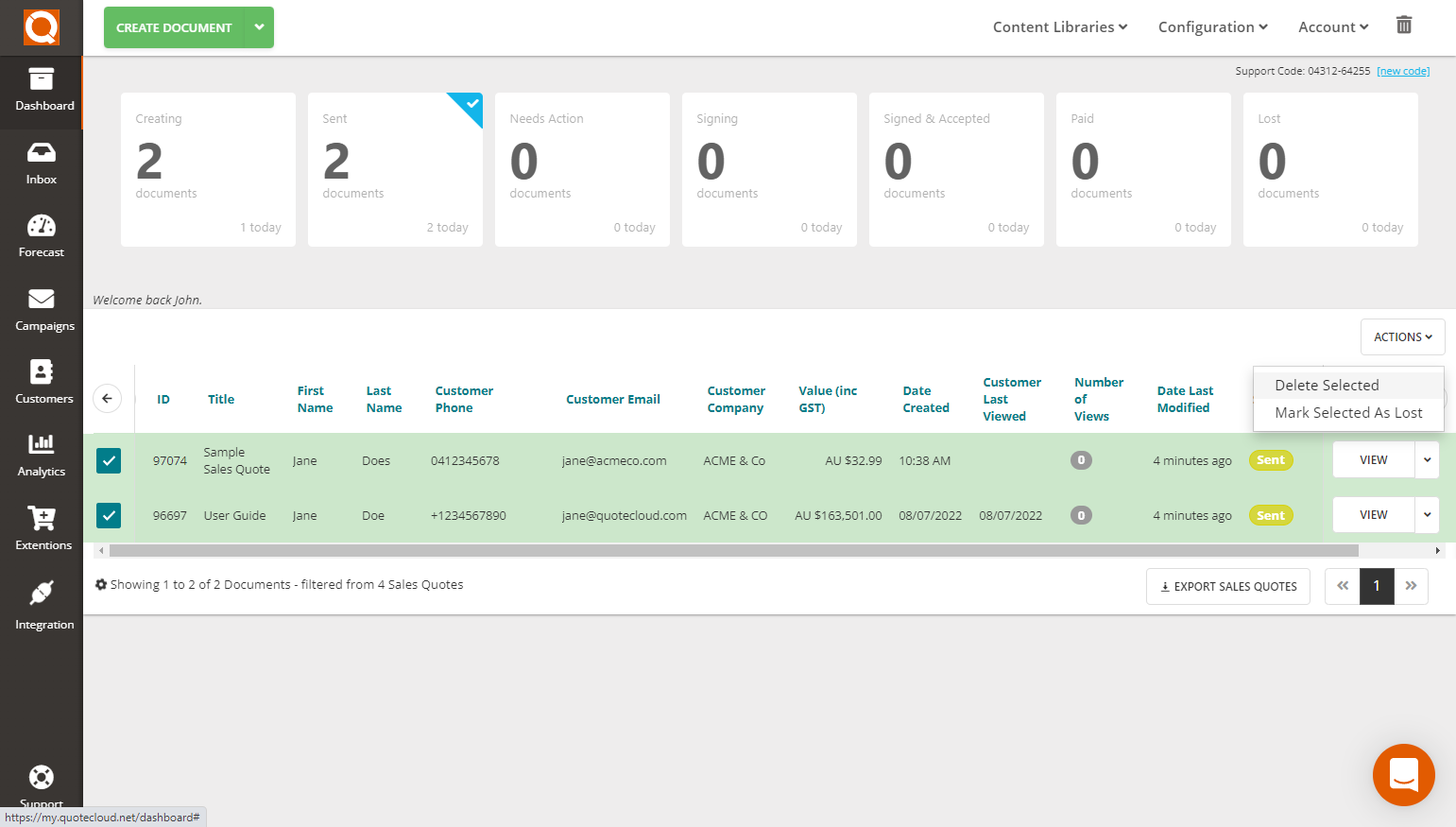 QuoteCloud - Sales Quote, Sales Proposal and Contracts Software - Bulk Delete Sales Quotes (Java Edition) - illustration a6e1ab99-7633-493b-999a-e37ed1cf633b