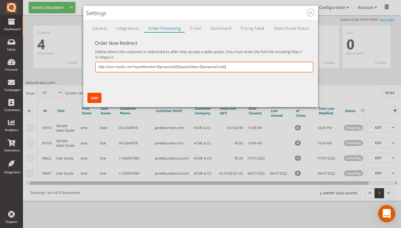 QuoteCloud - Sales Quote, Sales Proposal and Contracts Software - Configuring the Order Now Button (Java Edition) - illustration 00571639-48b7-41fa-93ad-438e4edadae9