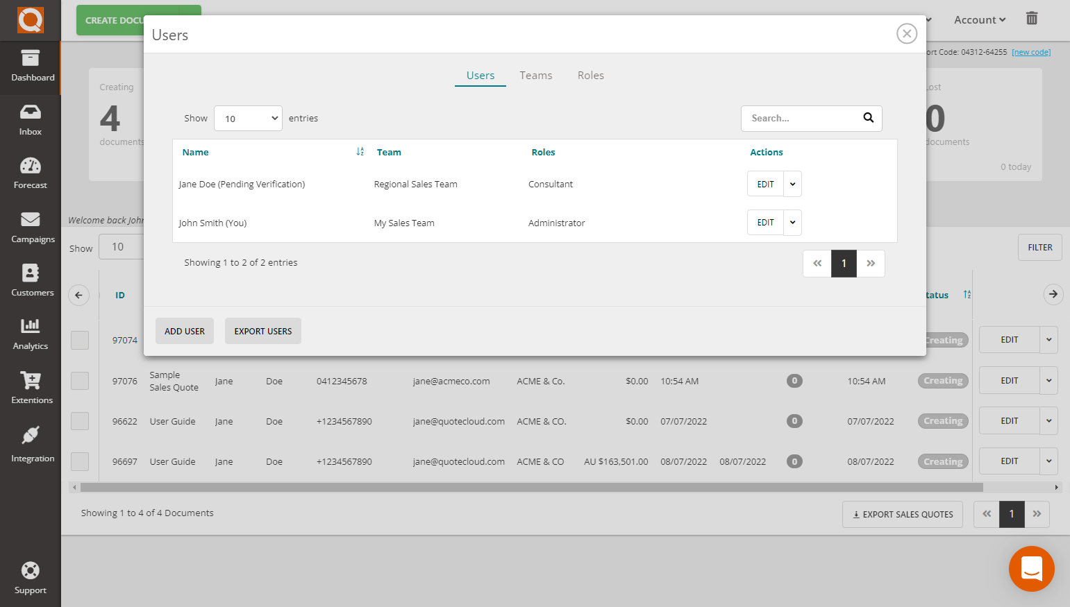 QuoteCloud - Sales Quote, Sales Proposal and Contracts Software - Creating Sales Team Managers (Java Edition) - illustration 47f1956a-d41f-4a32-a301-dd6129126f9b