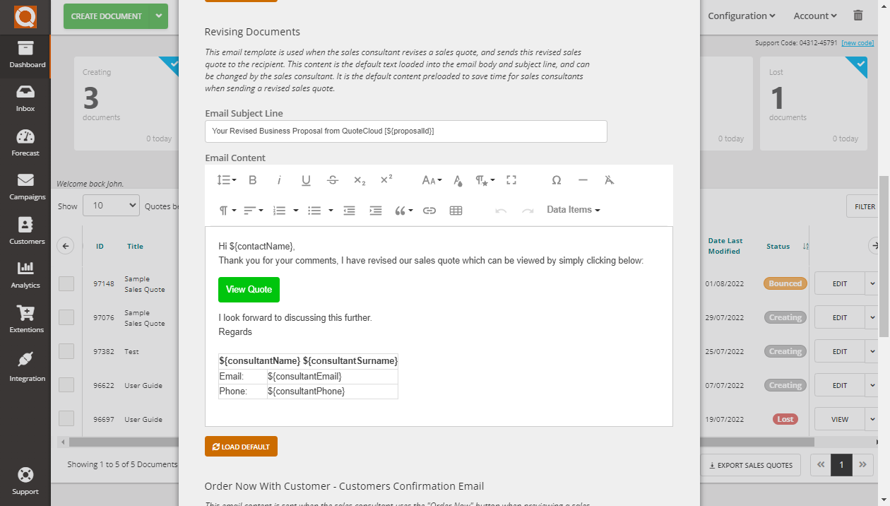 QuoteCloud - Sales Quote, Sales Proposal and Contracts Software - Setting the Default Email Message when Sending Sales Quotes (Java Edition) - illustration 35233a05-8911-4322-ac1e-32f9cedc1270