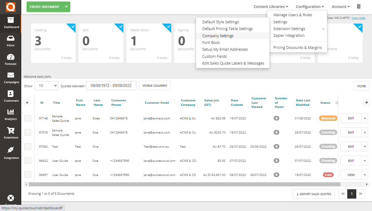 QuoteCloud - Sales Quote, Sales Proposal and Contracts Software - Setting the Default Email Message when Sending Sales Quotes (Java Edition) - illustration e38f2b1f-e57d-40d0-bdb9-7f616441b5ba