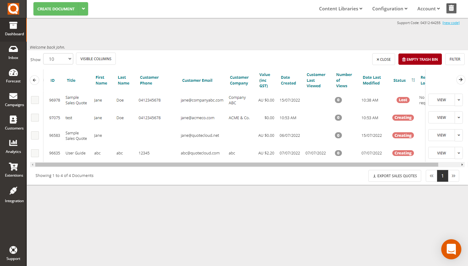 QuoteCloud - Sales Quote, Sales Proposal and Contracts Software - Deleting Sales Quotes (Java Edition) - illustration cb71557e-42e0-477b-94fa-8fd39b961dbd