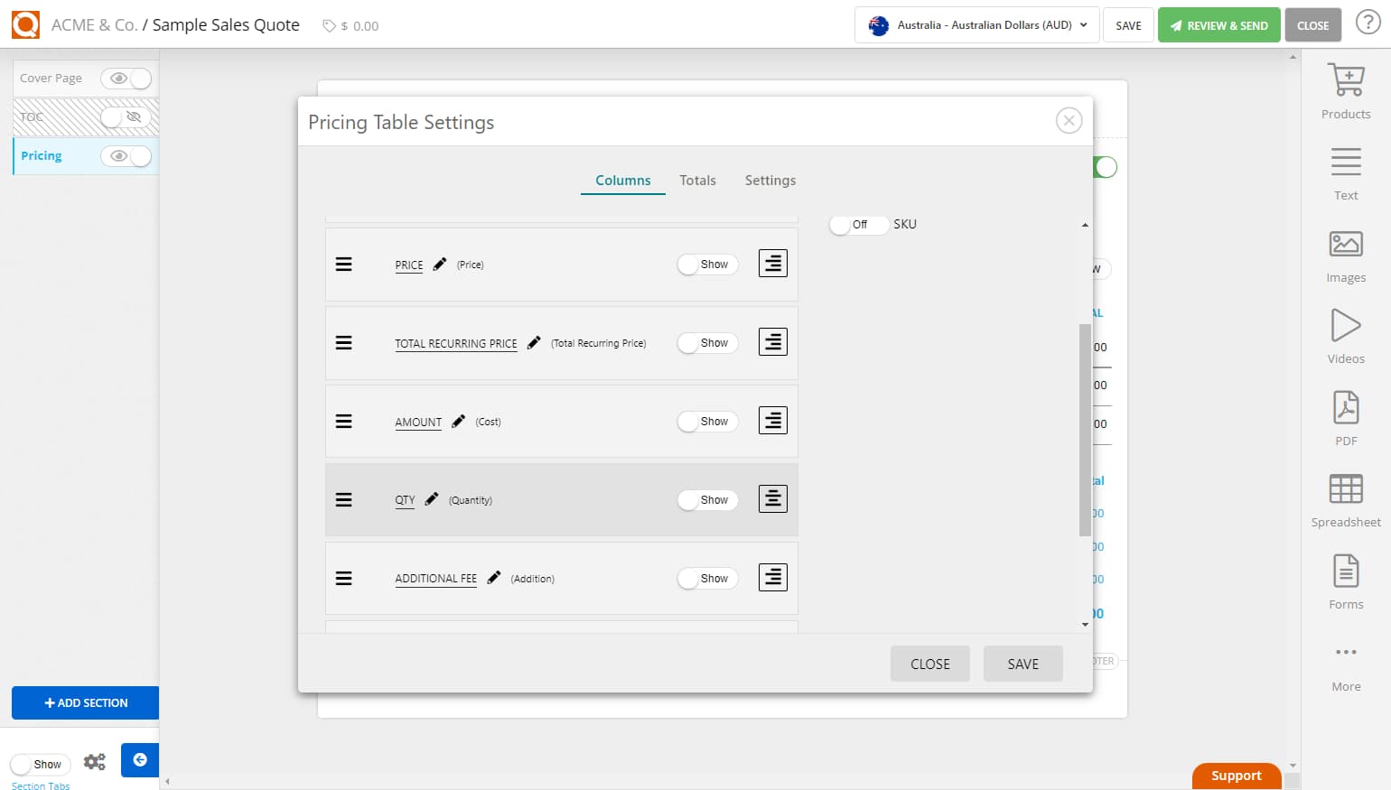 QuoteCloud - Sales Quote, Sales Proposal and Contracts Software - Change the Order of Columns in a Price Table (Java Edition) - illustration 9644d9c9-c68b-4b96-bba0-baffe993d2f5