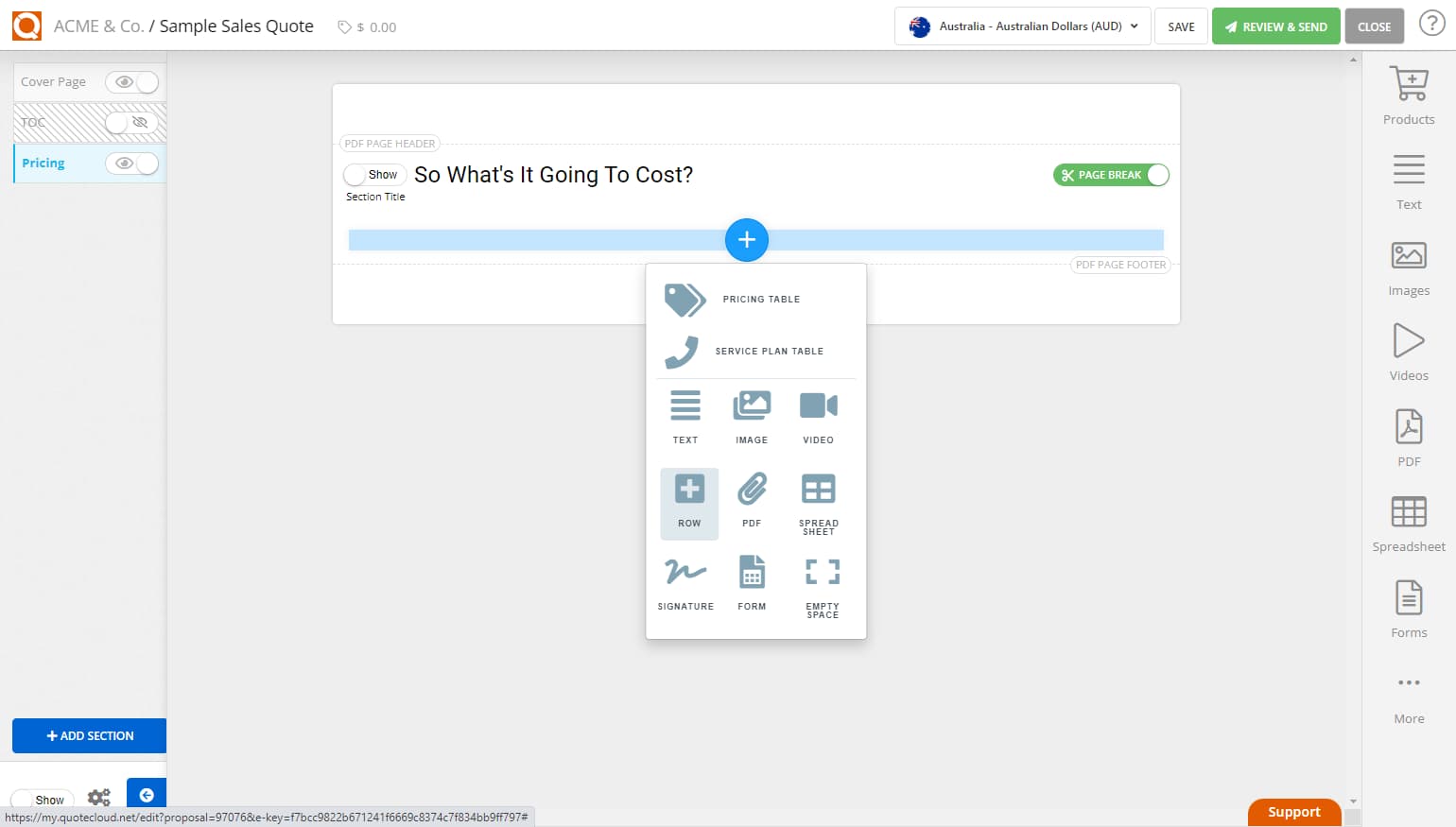 QuoteCloud - Sales Quote, Sales Proposal and Contracts Software - Rows and Column in the Sales Quote Editor (Java Edition) - illustration 87358bcb-0e49-483d-8e0e-8a134d81690e