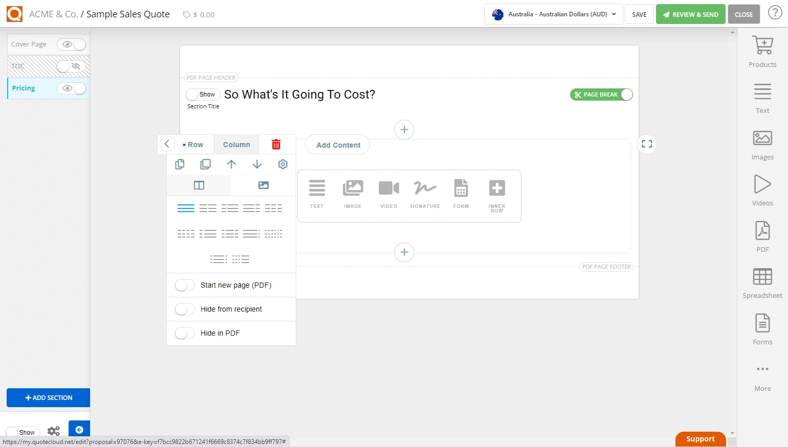 QuoteCloud - Sales Quote, Sales Proposal and Contracts Software - Rows and Column in the Sales Quote Editor (Java Edition) - illustration 0c77957a-cbc2-4f00-8485-342017450aa9