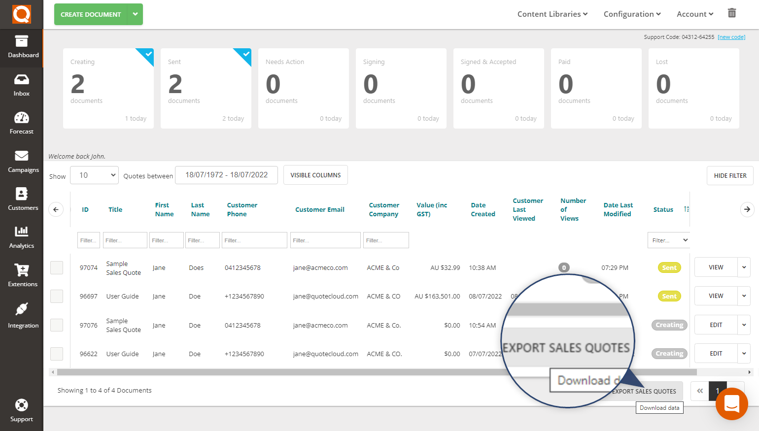 QuoteCloud - Sales Quote, Sales Proposal and Contracts Software - Exporting Sales Quote Data - illustration 5aa7e3bb-aa2f-43cf-9f74-2377b158b243