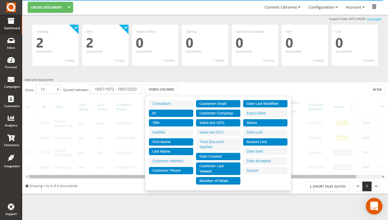 QuoteCloud - Sales Quote, Sales Proposal and Contracts Software - Filtering Proposals On The Sales Quote Dashboard (Java Edition) - illustration 8c1d14b5-d353-4a22-ac7b-28f66610ed18