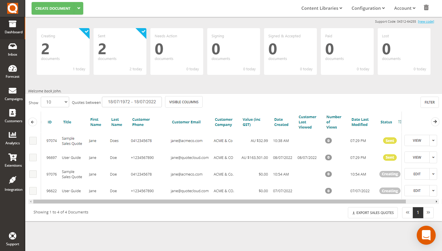 QuoteCloud - Sales Quote, Sales Proposal and Contracts Software - Filtering Proposals On The Sales Quote Dashboard (Java Edition) - illustration 2c24bfcc-8b53-4259-ae1d-fff3fbfebad6