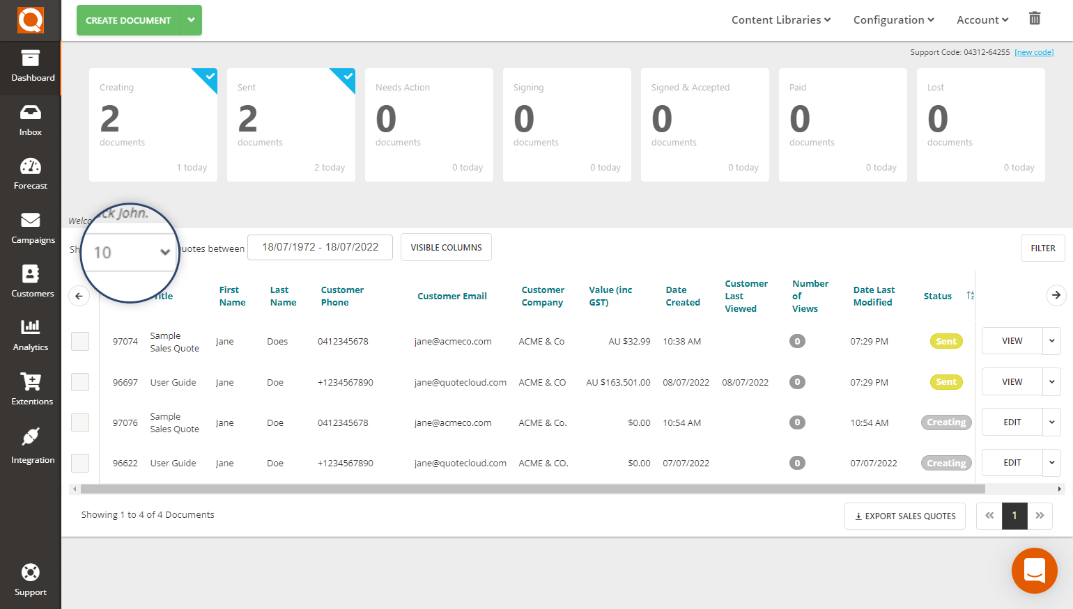 QuoteCloud - Sales Quote, Sales Proposal and Contracts Software - Filtering Proposals On The Sales Quote Dashboard (Java Edition) - illustration 4820a20c-8425-46ff-8086-9fabcb927b41