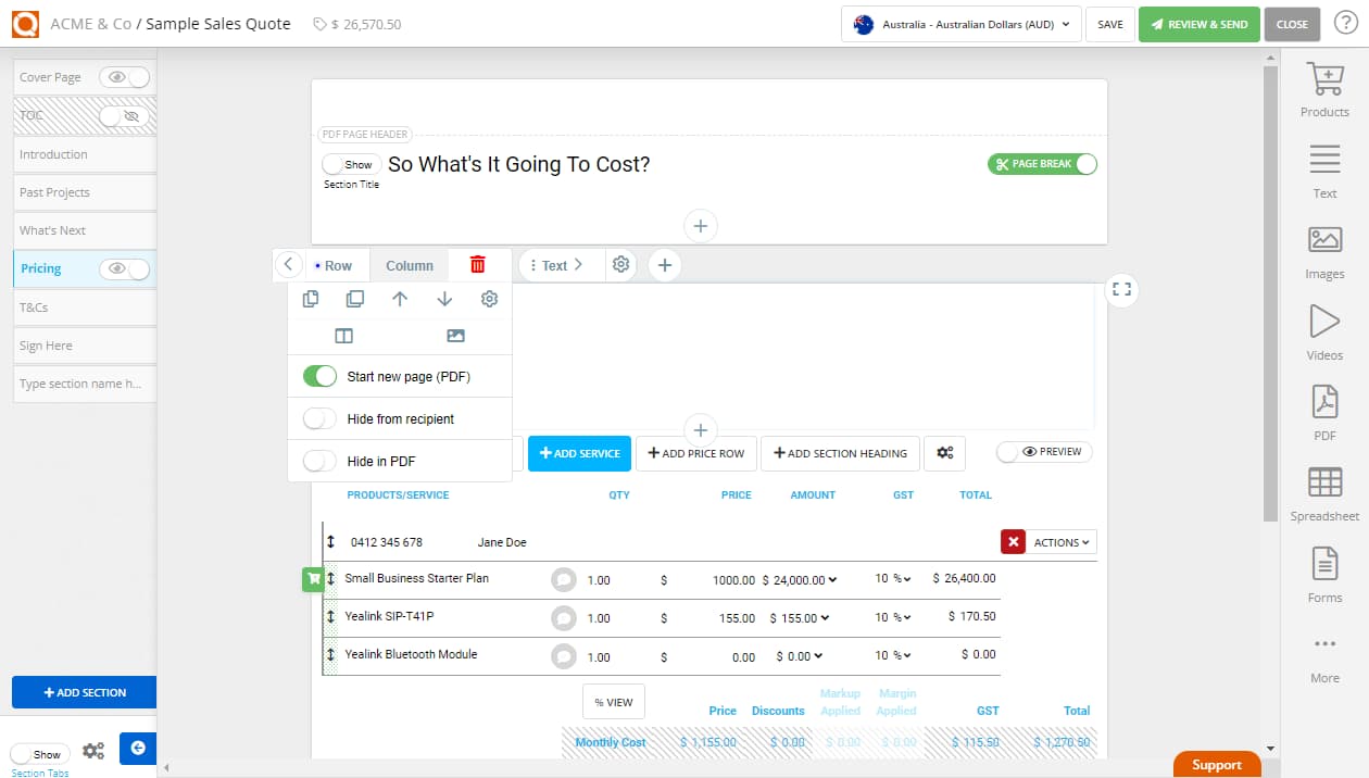 QuoteCloud - Sales Quote, Sales Proposal and Contracts Software - Page Breaks in PDF format of Sales Quotes (Java Edition) - illustration 6d58ef52-4cc1-4f0b-8de8-3d2276639a67