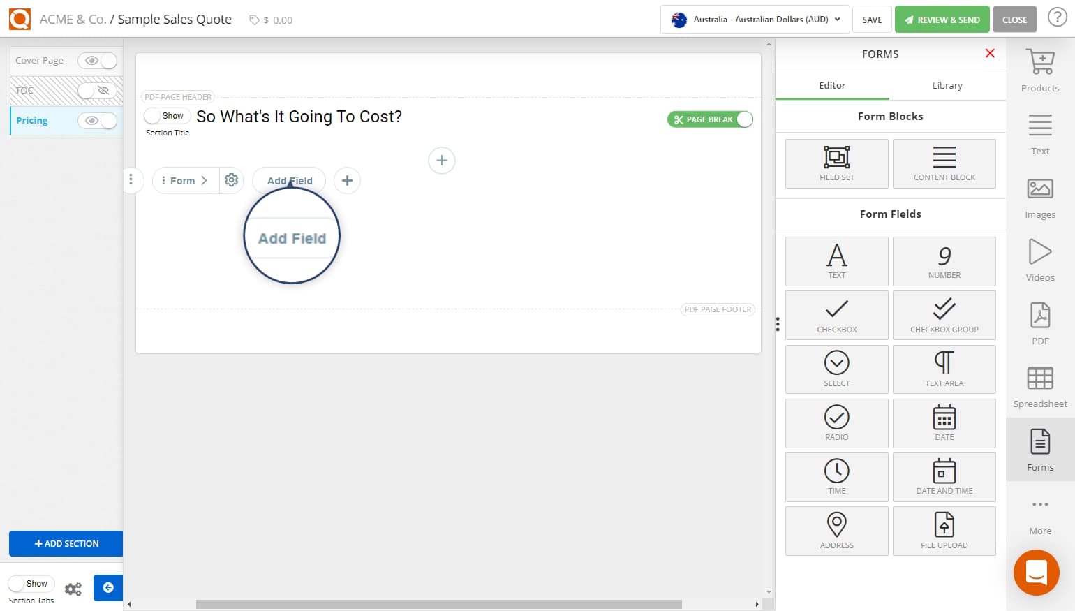 QuoteCloud - Sales Quote, Sales Proposal and Contracts Software - Inserting a Data Field onto a Form (Java Edition) - illustration 1e022114-2a26-479a-afb8-908dc81c82c2