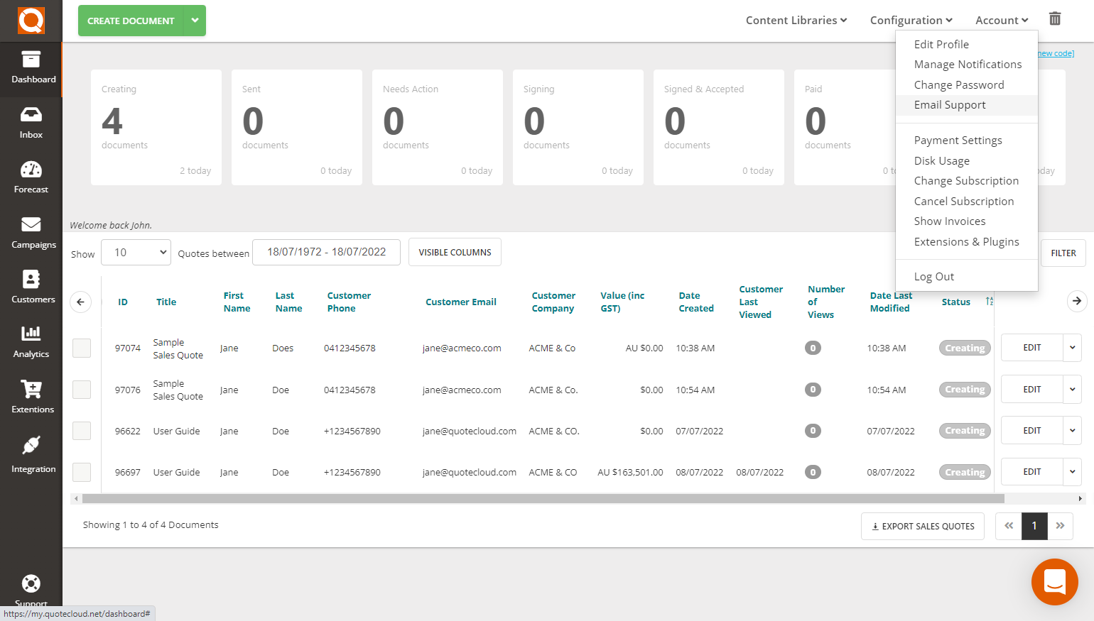 QuoteCloud - Sales Quote, Sales Proposal and Contracts Software - Get Email Support (Java Edition) - illustration f2b66b9d-fb76-4cb4-a922-01f80959a917