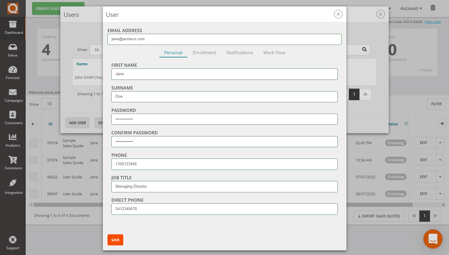 QuoteCloud - Sales Quote, Sales Proposal and Contracts Software - Managing User Profiles (Java Edition) - illustration 984e4b13-cba6-4fe4-b4bd-992905ee522e