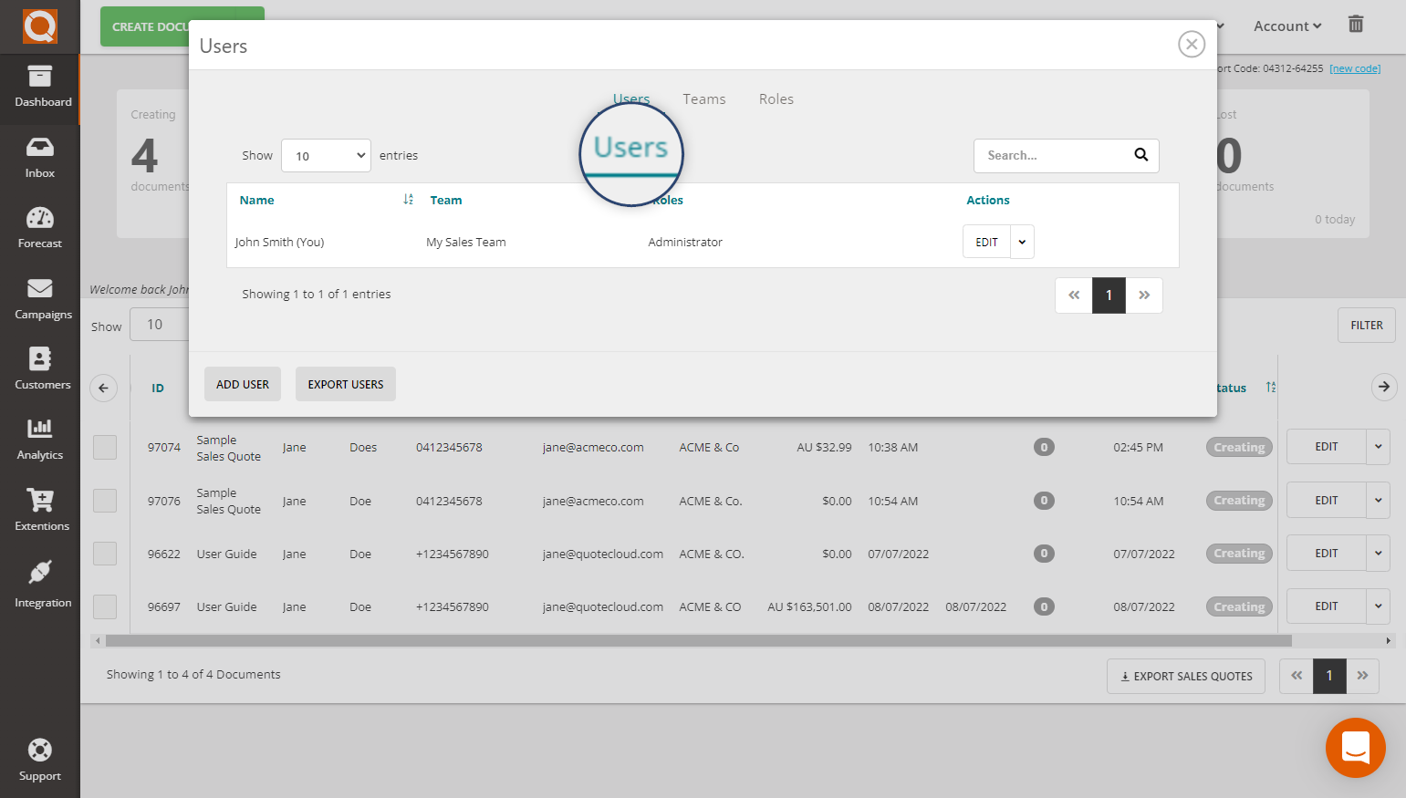 QuoteCloud - Sales Quote, Sales Proposal and Contracts Software - Managing User Profiles (Java Edition) - illustration a91c97eb-0bca-45cf-acc2-ed55d251e038