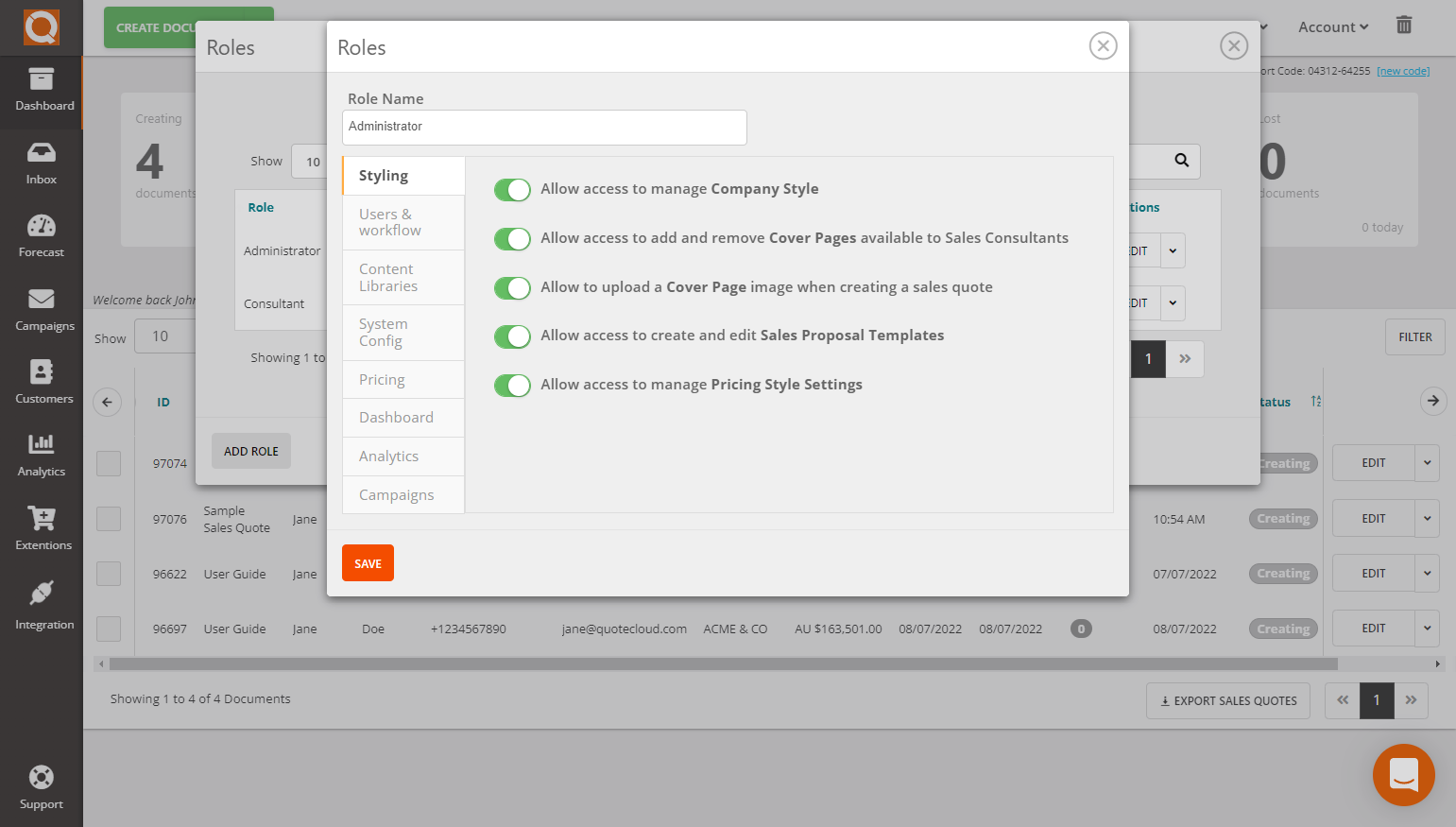 QuoteCloud - Sales Quote, Sales Proposal and Contracts Software - Managing User Role Settings (Java Edition) - illustration f92d59d7-e5d7-4588-962b-2a01e5f3e533
