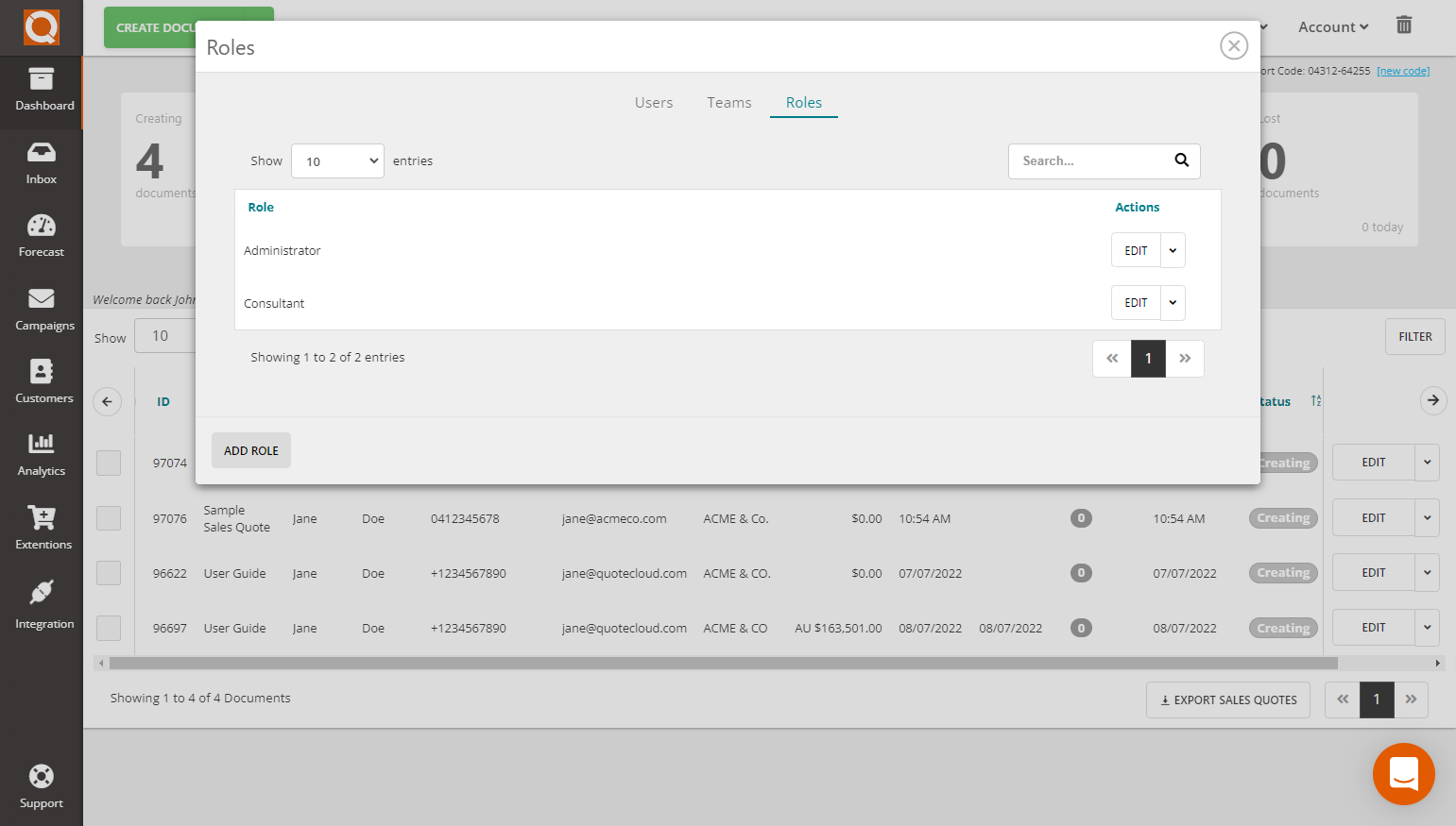 QuoteCloud - Sales Quote, Sales Proposal and Contracts Software - Managing User Role Settings (Java Edition) - illustration b0326a7b-178d-4a4b-994f-7ca672b91f0f