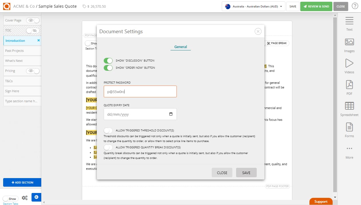 QuoteCloud - Sales Quote, Sales Proposal and Contracts Software - Password Protect a Sales Quote (Java Edition) - illustration 90c195fc-82af-4464-9ab7-2dcc7215a728