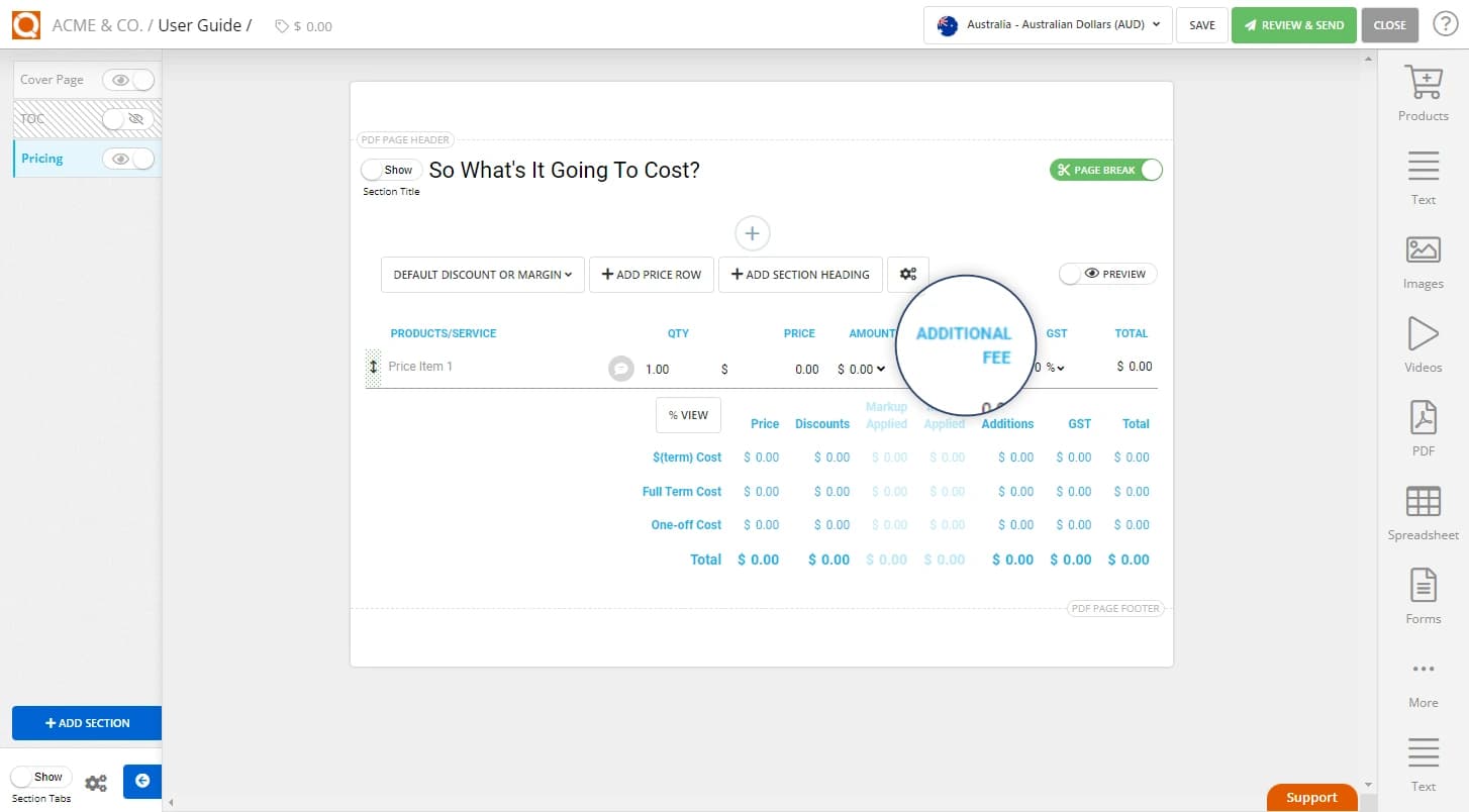 QuoteCloud - Sales Quote, Sales Proposal and Contracts Software - Adding an 'Additional Fee' to Price Line Items (Java Edition) - illustration fb4caa4e-8a6c-4570-a1df-42edcba9169e