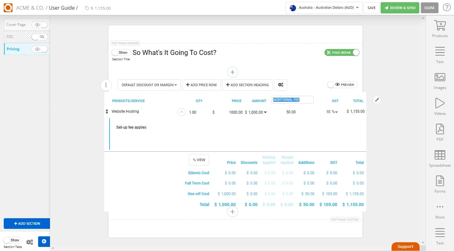 QuoteCloud - Sales Quote, Sales Proposal and Contracts Software - Adding an 'Additional Fee' to Price Line Items (Java Edition) - illustration b95291ab-655a-4e17-9ea2-7f751cf70283