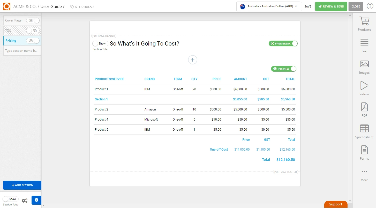 QuoteCloud - Sales Quote, Sales Proposal and Contracts Software - Adding a Subtotal to a Price Table - illustration 7c5adc7c-d49d-4501-9add-74b09a60041c