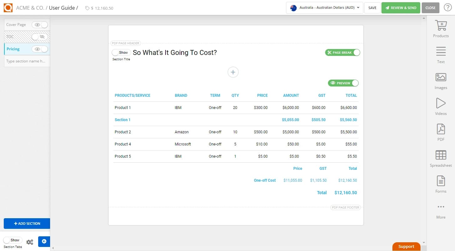 QuoteCloud - Sales Quote, Sales Proposal and Contracts Software - Adding a Subtotal to a Price Table (Java Edition) - illustration 7c5adc7c-d49d-4501-9add-74b09a60041c