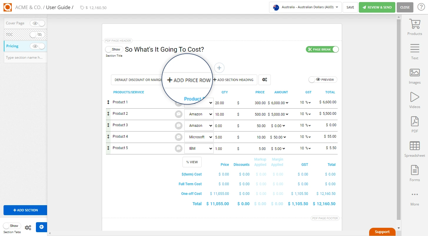 QuoteCloud - Sales Quote, Sales Proposal and Contracts Software - Setting a Repeating Cost in a Sales Quote Price Table - illustration 1c404000-4c74-4ea1-8980-f6534fc666e5