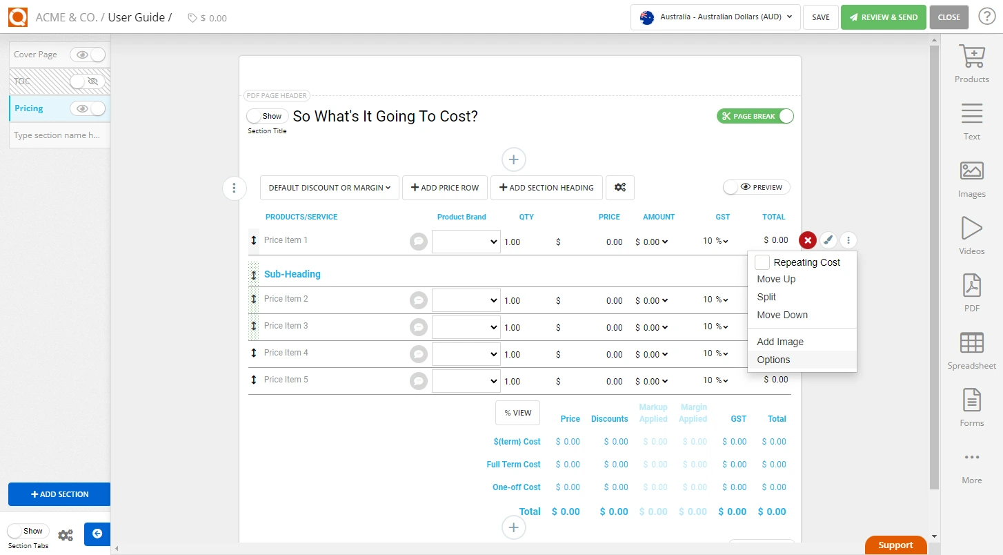 QuoteCloud - Sales Quote, Sales Proposal and Contracts Software - Pricing Tables (Java Edition) - illustration 52c9a608-3110-4863-9601-766cd07a0d1a