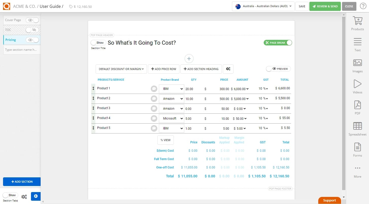 QuoteCloud - Sales Quote, Sales Proposal and Contracts Software - Grouping Price Line Items and Summarising (Hiding) up to a Subheading (Java Edition) - illustration f42484ac-70a4-434f-8a43-aa51e98b7aba