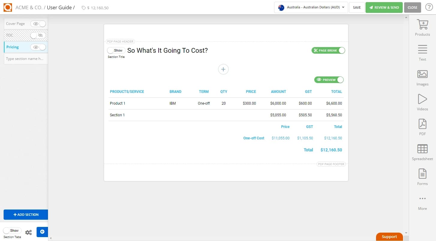 QuoteCloud - Sales Quote, Sales Proposal and Contracts Software - Grouping Price Line Items and Summarising (Hiding) up to a Subheading (Java Edition) - illustration c3095d63-699f-467f-92b8-6efb8dfd363d