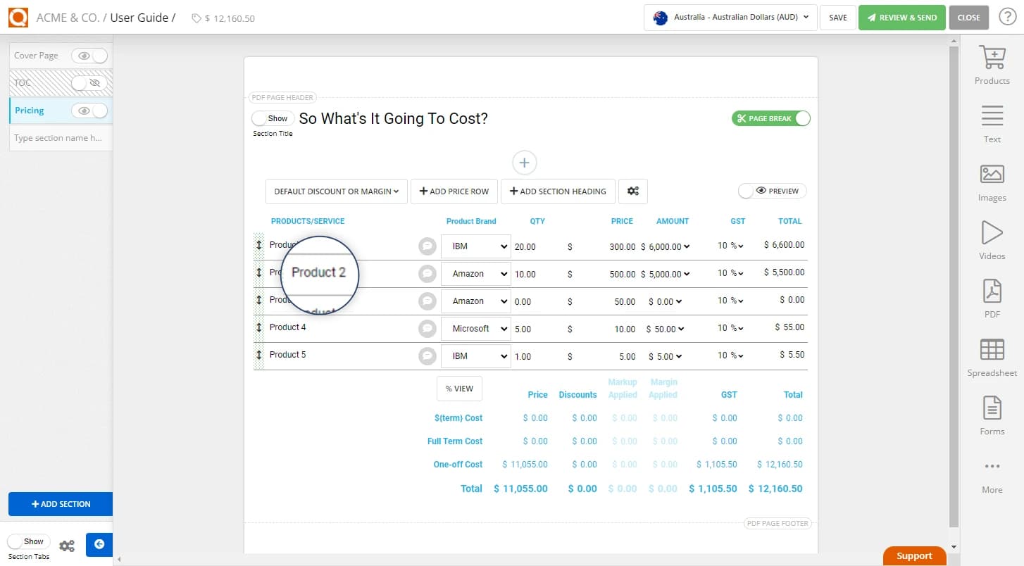 QuoteCloud - Sales Quote, Sales Proposal and Contracts Software - Grouping Price Line Items and Summarising (Hiding) up to a Subheading (Java Edition) - illustration 94eca78f-2fc1-44bc-b777-e96d0d12eaee