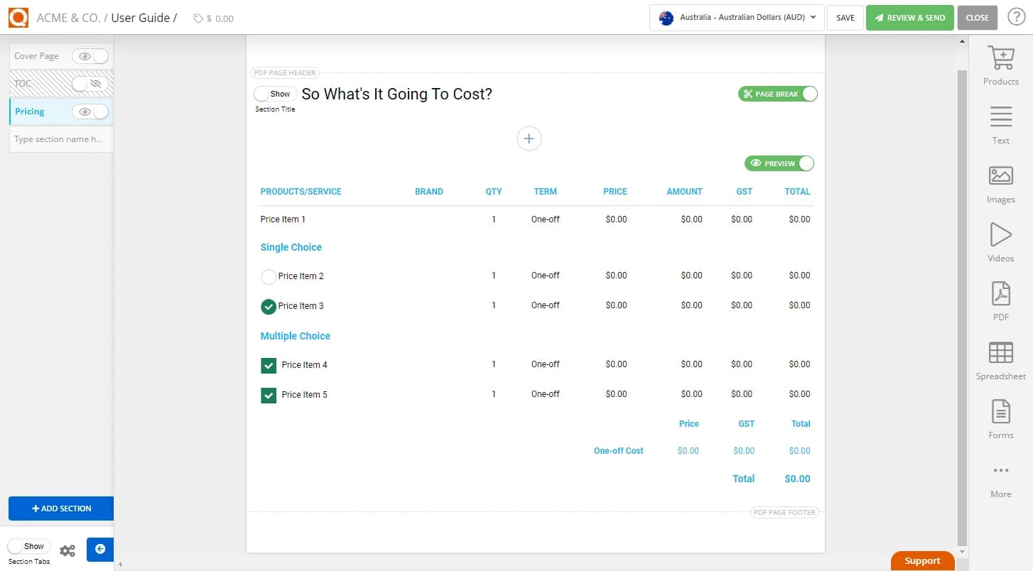 QuoteCloud - Sales Quote, Sales Proposal and Contracts Software - Allowing Recipients to Choose Price Options (Java Edition) - illustration 1c795ffd-7dec-445d-aed1-ad8b545ba6c2
