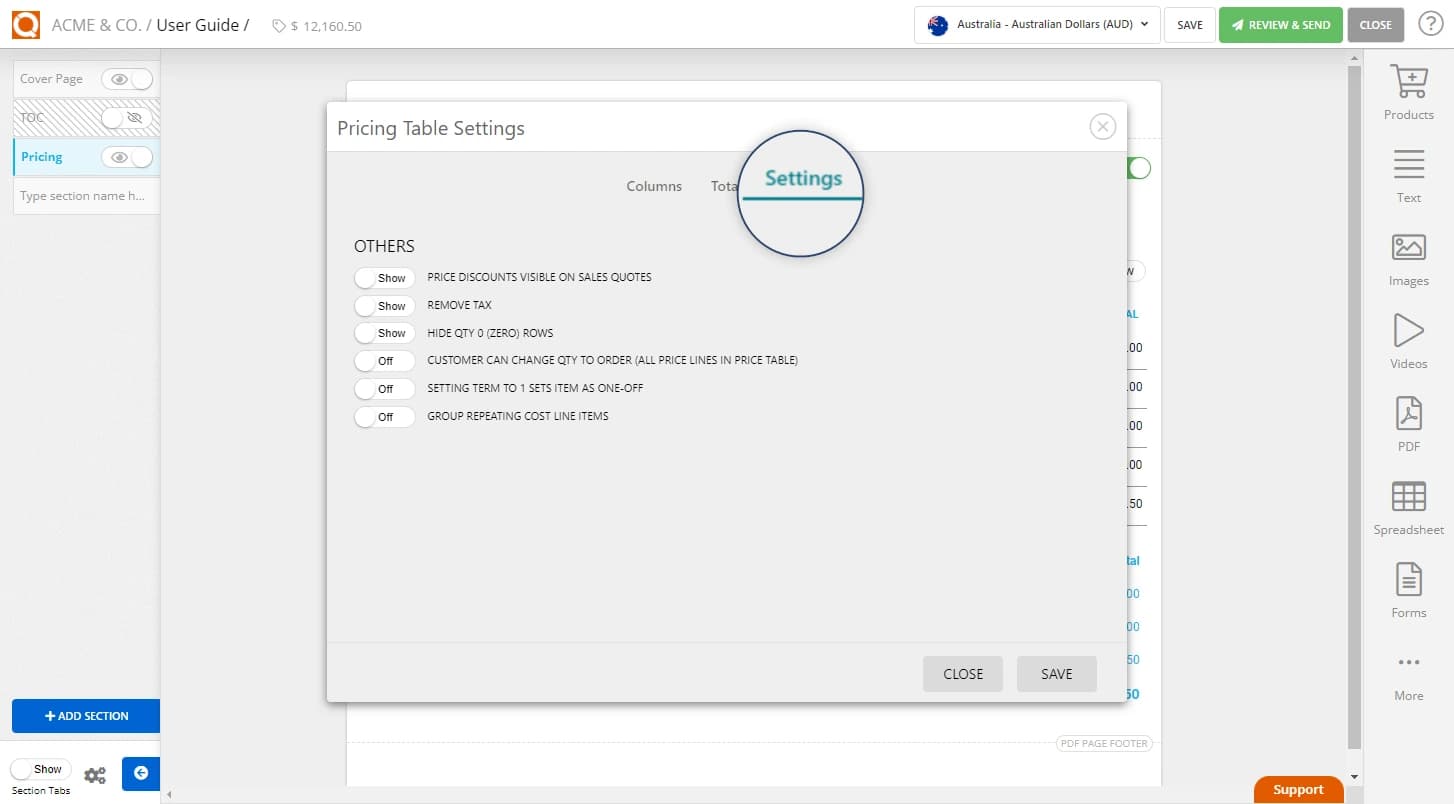 QuoteCloud - Sales Quote, Sales Proposal and Contracts Software - Price Table Settings - Hide Qty 0 (Zero) Price Line items (Java Edition) - illustration 95ee558b-ea62-4ecc-8b20-b552c71743b1